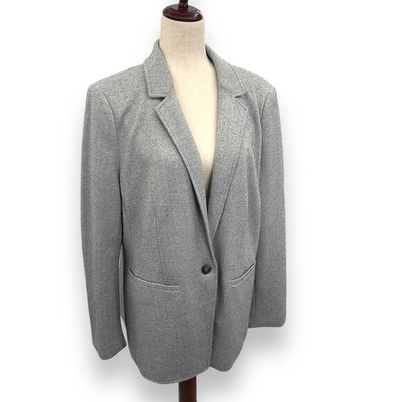 Ann Taylor Loft Blazer Size 16 Light Gray Chevron Knit Casual Career Suit Jacket - Picture 2 of 10